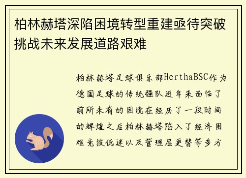 柏林赫塔深陷困境转型重建亟待突破挑战未来发展道路艰难